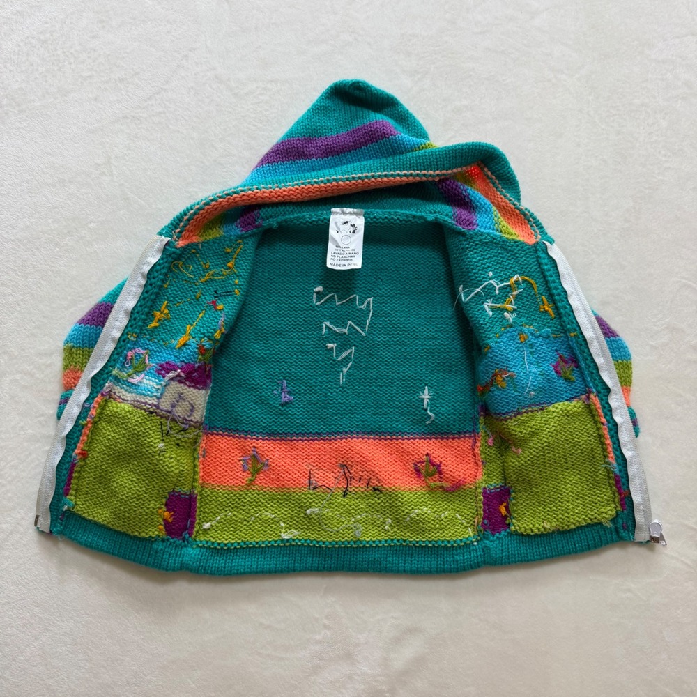 Unbranded Knit Hoodie Toddler 2T Teal Wool Blend Llama Cactus Peru Sweater - Picture 5 of 6